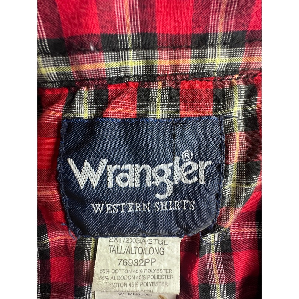 Wrangler Western Shirt Mens 2XT Tall Red Plaid Pearl Snap Short Sleeve - Picture 4 of 8